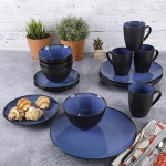 Gibson Home 109536.16R Reactive Stoneware Soho Round Dinnerware Set, Blue, 16 Piece