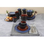 Gibson Home 109536.16R Reactive Stoneware Soho Round Dinnerware Set, Blue, 16 Piece