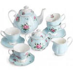 BTäT- Floral Tea Set, Tea cups (8oz), Tea Pot (38oz), Creamer and Sugar Set, Gift box, China Tea Set, Tea Sets for Women, Tea Cups and Saucer Set, Tea Set for Adults, 4 Tea Cups Set, Porcelain Tea Set