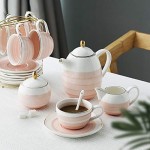 Sweejar Porcelain Tea Sets,8 oz Cups and Saucer Teaspoon Set of 4, with Teapot Sugar Bowl Cream Pitcher and Tea Strainer for Tea/Coffee,Afternoon Tea Party(Pink2)