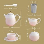 Sweejar Porcelain Tea Sets,8 oz Cups and Saucer Teaspoon Set of 4, with Teapot Sugar Bowl Cream Pitcher and Tea Strainer for Tea/Coffee,Afternoon Tea Party(Pink2)