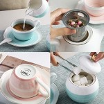 Sweejar Porcelain Tea Sets,8 oz Cups and Saucer Teaspoon Set of 4, with Teapot Sugar Bowl Cream Pitcher and Tea Strainer for Tea/Coffee,Afternoon Tea Party(Pink2)