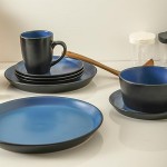 Stone Lain Albie Stoneware 16-Piece Modern Dinnerware Set, Kitchen Plates and Bowls Sets, Dish Set for 4, Blue and Black