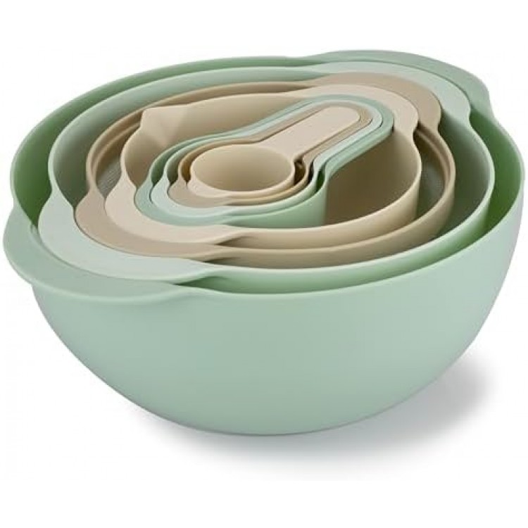 COOK WITH COLOR 8 Piece Nesting Bowls with Measuring Cups Colander and Sifter Set - includes 2 Mixing Bowls, 1 Colander, 1 Sifter and 4 Measuring Cups, polypropylene, Mint Green