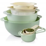 COOK WITH COLOR 8 Piece Nesting Bowls with Measuring Cups Colander and Sifter Set - includes 2 Mixing Bowls, 1 Colander, 1 Sifter and 4 Measuring Cups, polypropylene, Mint Green