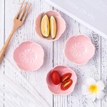 Jusalpha Pink Cherry Blossom Porcelain Sauce/Seasoning Dish, Sushi Soy Dipping Bowl, Dessert, Appetizer Plates, Serving Dish for Kitchen Home (Set of 4, Pink)