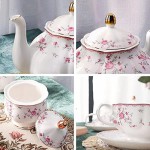 fanquare Vintage Porcelain Tea Set for Women Tea Party, Tea Cup and Saucer Set for 6, Wedding Floral Teapot Set for Adults, Pink Rose