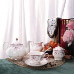 fanquare Vintage Porcelain Tea Set for Women Tea Party, Tea Cup and Saucer Set for 6, Wedding Floral Teapot Set for Adults, Pink Rose