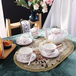 fanquare Vintage Porcelain Tea Set for Women Tea Party, Tea Cup and Saucer Set for 6, Wedding Floral Teapot Set for Adults, Pink Rose