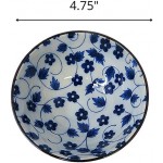 Four Piece Ceramic Donburi Bowl Set, Miso Soup Bowls with Blue and White Floral Designs, Kitchenware Housewarming and Wedding Shower Gifts, 4.75 Inches