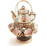 CHANJOON Gold Plated Red Rose Ceramic Tea Set, Vintage Tea Set with Teapot, Beautiful Tea Set Coffee Serving 6 People (Gilded Rose)