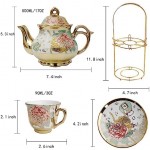 CHANJOON Gold Plated Red Rose Ceramic Tea Set, Vintage Tea Set with Teapot, Beautiful Tea Set Coffee Serving 6 People (Gilded Rose)