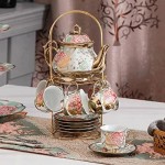 CHANJOON Gold Plated Red Rose Ceramic Tea Set, Vintage Tea Set with Teapot, Beautiful Tea Set Coffee Serving 6 People (Gilded Rose)