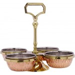 VAKRATUNDA KITCHENWARES Handmade Tableware Premium Copper & Steel Serving Bowls, Condiment Pots for Serving Pickle/Mouth Freshner/ Sauces/ Dry Fruit etc. (4 Bowls/Compartments)