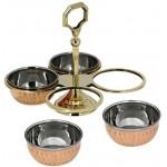 VAKRATUNDA KITCHENWARES Handmade Tableware Premium Copper & Steel Serving Bowls, Condiment Pots for Serving Pickle/Mouth Freshner/ Sauces/ Dry Fruit etc. (4 Bowls/Compartments)