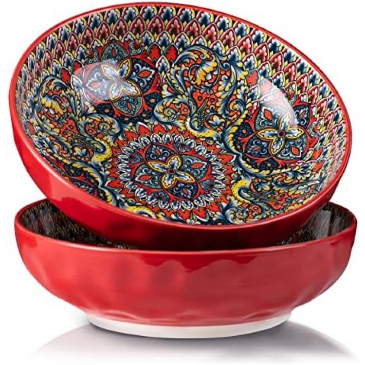 YUN TAO Large Serving Bowls,10 inch Fruit Salad Bowls, 75 Oz Pasta Bowls Set of 2,Decorative Serving Dishes for Entertaining, Vibrant Color Ramen Bowls for Party,Microwave & Dishwasher Safe