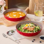 YUN TAO Large Serving Bowls,10 inch Fruit Salad Bowls, 75 Oz Pasta Bowls Set of 2,Decorative Serving Dishes for Entertaining, Vibrant Color Ramen Bowls for Party,Microwave & Dishwasher Safe