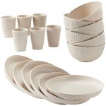 HXYPN 18pcs Wheat Straw Dinnerware Sets Unbreakable Reusable Dinnerware Set Kitchen Cups Plates and Bowls Sets Dishwasher Microwave Safe Plates