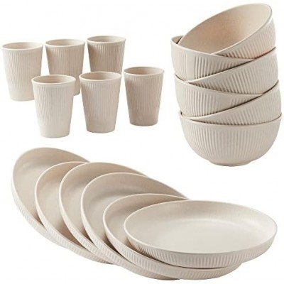 HXYPN 18pcs Wheat Straw Dinnerware Sets Unbreakable Reusable Dinnerware Set Kitchen Cups Plates and Bowls Sets Dishwasher Microwave Safe Plates