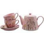 Cookspire Porcelain Tea Set - Modern Pink Tea pot (28.7 fl oz) and 2 Tea Cups with Saucers (9.2 fl oz) with Floral Design, Quality Craftsmanship for Tea Time, Ideal Tea Gift Set