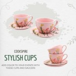 Cookspire Porcelain Tea Set - Modern Pink Tea pot (28.7 fl oz) and 2 Tea Cups with Saucers (9.2 fl oz) with Floral Design, Quality Craftsmanship for Tea Time, Ideal Tea Gift Set