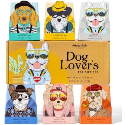 Thoughtfully Gourmet, Dog Lover’s Tea Gift Set, Includes 24 Teas in 6 Flavours with Stylish Dog Art and Fun Quotes for Dog Moms and Dog Dads, Set of 24