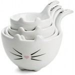 White Ceramic Cat Measuring Cups: Set of Cat Shaped Bowls - 1 Cup, 1/2 Cup, 1/3 Cup and 1/4 Cup