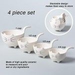 White Ceramic Cat Measuring Cups: Set of Cat Shaped Bowls - 1 Cup, 1/2 Cup, 1/3 Cup and 1/4 Cup