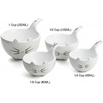 White Ceramic Cat Measuring Cups: Set of Cat Shaped Bowls - 1 Cup, 1/2 Cup, 1/3 Cup and 1/4 Cup