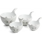 White Ceramic Cat Measuring Cups: Set of Cat Shaped Bowls - 1 Cup, 1/2 Cup, 1/3 Cup and 1/4 Cup