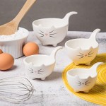 White Ceramic Cat Measuring Cups: Set of Cat Shaped Bowls - 1 Cup, 1/2 Cup, 1/3 Cup and 1/4 Cup