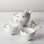 White Ceramic Cat Measuring Cups: Set of Cat Shaped Bowls - 1 Cup, 1/2 Cup, 1/3 Cup and 1/4 Cup