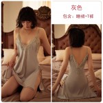 Guiruo Lace Sexy Open Front Temptation Thin Sling Sleeping Dress Lace up Sleeping Robe Bathrobe Women's Home Furnishing Set 272