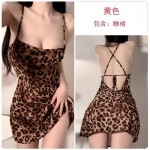 Guiruo Summer Sexy Leopard Pattern Hot Sleeping Machine Backless Temptation Short Sleeping Skirt Home Suit Set 19296