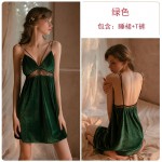 Guiruo Sexy Deep V Velvet Spliced Lace Backless Nightwear Private Room Suspended Nightwear Home Suit Set Sent on behalf of 566