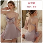 Guiruo Brand Sexy Hollow out Embroidery Mesh Open Back Sleeping Dress Solid Color Robe Women's Home Furnishing Set P3147