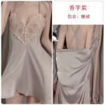 Guiruo Spring/Summer Comfortable Pajamas Open Back Sweet Embroidery Lace Suspended Pajama Dresses Women's Cardigan Home Suit Set 1854