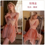 Qiruo Autumn and Winter Sexy Open Back Velvet Pajamas with Chest Pads, Suspended Sleeping Skirt, Outer Robe, Loose Homewear Set 2815