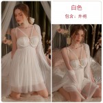 Guiruo Summer New Comfortable Mesh Outer Robe with Chest Cushion Sweet Girl Sling Sleeping Dress Home Suit Set 2644