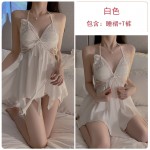 Ruo Ruo Satin Face and Chest Cushion Gathered Deep V Front Sexy Open Back Lace up Butterfly Pure Desire Sleeping Dress Home Fury 3743