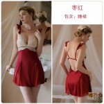 Guiruo Sexy Backless Temptation Embroidered Pajamas with Chest Pads, Suspended Pajama Dresses, Outer Robe, Women's Home Furnishing Set 2387