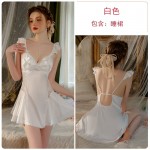 Guiruo Sexy Lace and Chest Cushion Open Back Hollow out Temptation Satin Nightwear Simple Outer Robe Home Suit Set 3420