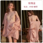 Guiruo Sexy Backless Pajamas Solid Lace Sweet Steel Ring Suspended Sleeping Dress Outer Robe Women's Homewear Set 1701