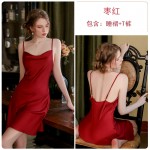 Guiruo Spring and Summer New Sweet Girl Private Nightwear Ice Silk Comfortable Sling Sleeping Dress Outer Robe Home Set 1477