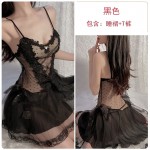 Guiruo Autumn and Winter Fun Lingerie Sexy Lace Embroidery Hanging Dress Perspective Temptation Sleepwear Home Suit Set 1533