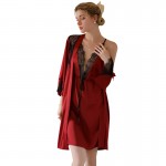 Guiruo Sexy Backless Temptation Pajamas Ice Silk Sling Sleeping Dress Outer Robe Simple Women's Home Fur Set 19151