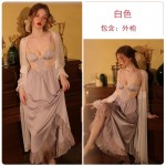 Guiruo Sexy Backless Temptation with Chest Pads Gathered Long Strap Skirt Mesh Outer Robe Home Suit Set J3343