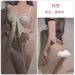 Ruo Ruo Sexy Hollow out Temptation Deep V Satin Lace Lace Steel Ring Gathering Perspective Lace One Piece Fun Set 2343