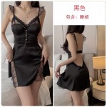 Guiruo Sexy Deep V Hollow Chest Cushion Lace Perspective Sweet Temptation Sleeping Dress Lace Up Outer Robe Home Set J3179