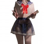 Guiruo Fun Lingerie Sexy Navy Neck Bow Decoration Mesh Perspective Attractive Student Uniform Set 3668